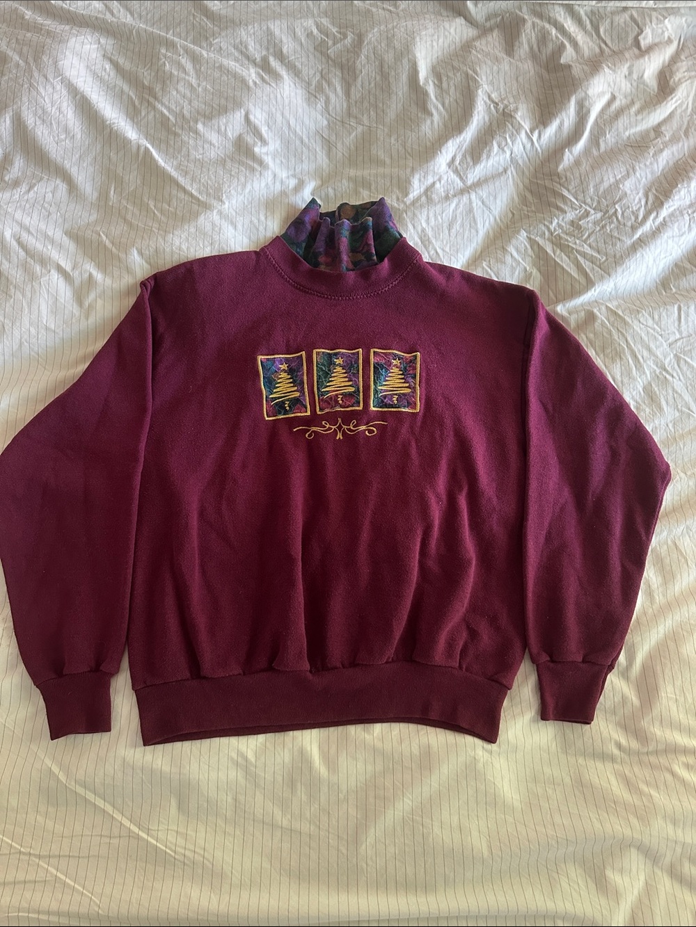 Vintage 90s Brindar Design - Burgundy Mock-Neck Christmas Sweatshirt